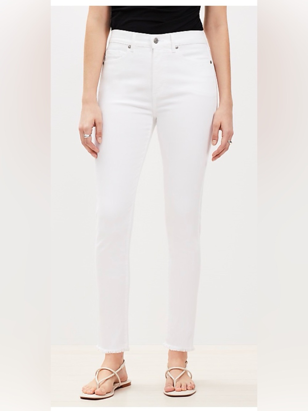 LOFT The Skinny High Rise White Jeans Raw Hem Petite 26/2 NWT